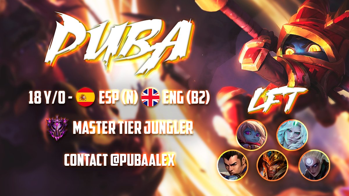 Buenas me llamo Alex y estoy empezando en el competitivo. Actualmente dispongo de mucho tiempo libre y estoy supermotivado y con ganas de trabajar.

Todos los RT me ayudarían mucho 💪