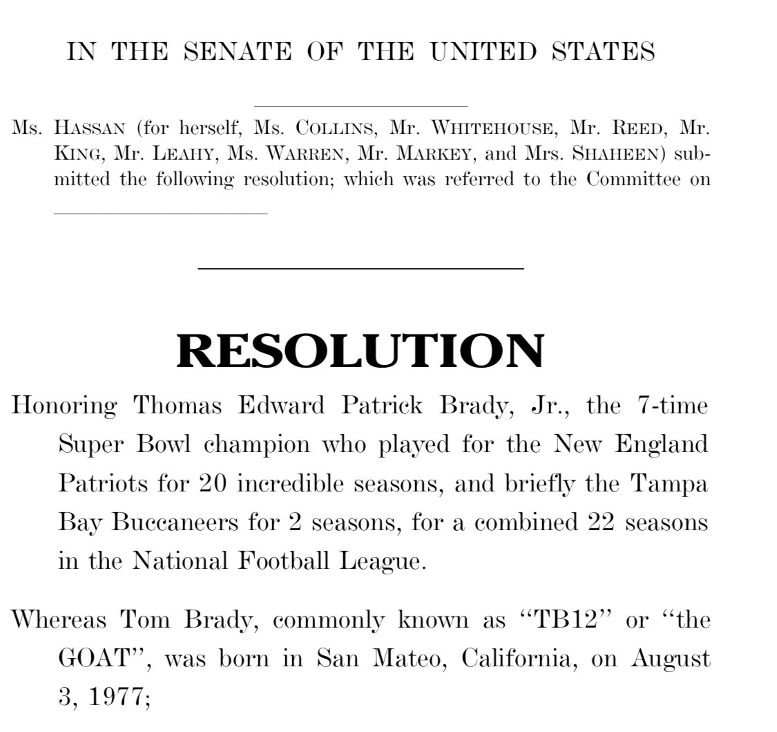bresreports's tweet photo. This Tom Brady resolution doesn’t mention Eli Manning & the NY Giants beating Brady twice in the Super Bowl. I will offer an amendment https://t.co/n6UKkveVPR