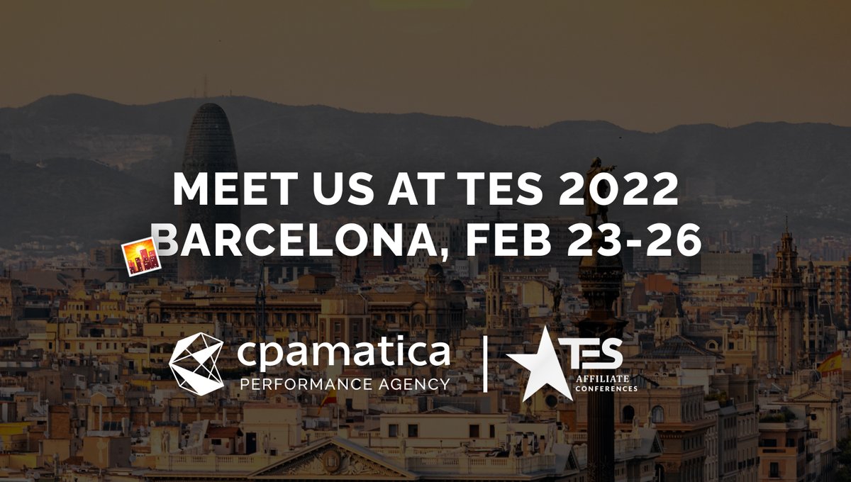 Cpamatica's tweet image. 👉🏻On February 23-26, Cpamatica will join TES Affiliate Conference in Sitges (Barcelona). We are Platinum Sponsor of this fantastic affiliate event, which means you can find us at the P6 stand in the SERT zone and have a great time with our team. 
Write us and book your meeting😏