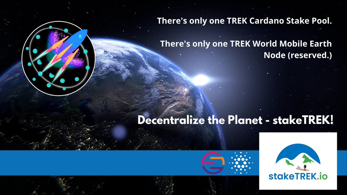 Rob_LLAP's tweet photo. Looking for a small/growing stake pool to delegate to?
There is only one TREK Pool.
We are a small stake pool with a TEMPORARY boost from the Cardano Foundation (to the tune of 14.5 mil Ada).
Help us grow!
#stakeTREK #Cardano $Ada
#DecentralizeThePlanet #BeDecentralization https://t.co/v2CoIuabvr