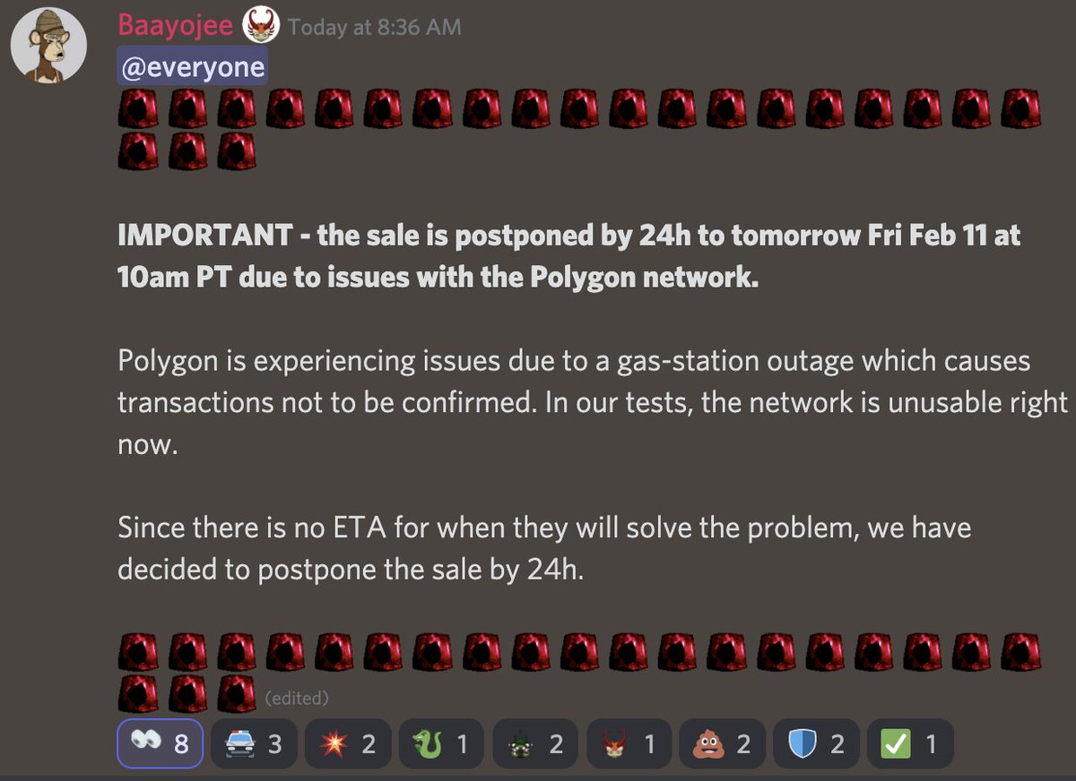 sullof's tweet photo. The @Everdragons2 Genesis Token sale has been postponed due to the gas outage in the Polygon PoS network https://t.co/5xUyj2rNXa