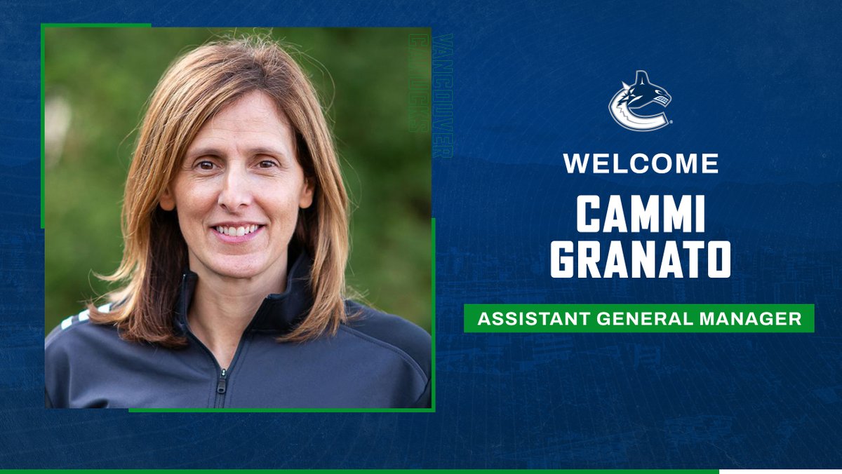 Vancouver Canucks President, Hockey Operations Jim Rutherford announced today that Cammi Granato has been named Assistant General Manager. 

Granato joins the Canucks from the Seattle Kraken, where she was the first female scout in NHL history.

DETAILS | canucks.co/9VQc50HRWCZ