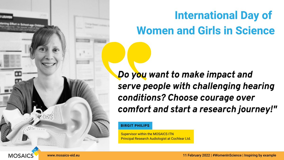 Four MOSAICS #WomenInScience stories to celebrate #February11. Share their voices❗️
Birgit's passion to improve people’s lives with cochlear implants🦻 has guided her throughout her career in science: mosaics-eid.eu/2022/02/11/mos…
<a href="/WomenScienceDay/">Women in Science Day</a>  #MSCA @MSCActions @Cochlear_Europe