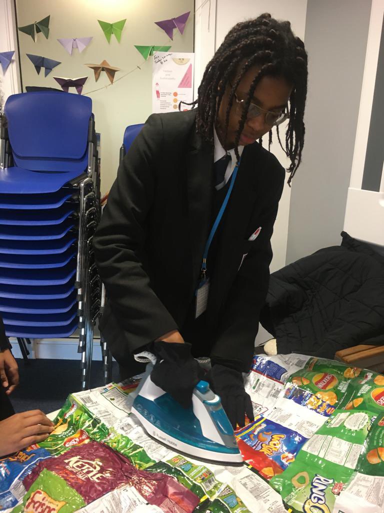 mediacityhub's tweet photo. The 1st #crisppacketblankets have gone to @Emmaus_Salford to give to the local homeless community. Thank you to our wonderful volunteers who have come each week to iron the packets together. A fantastic example of #recycling and #reusing π @gmenvfund @recycle4gm #gmenvfund https://t.co/RF2MMGUqEP