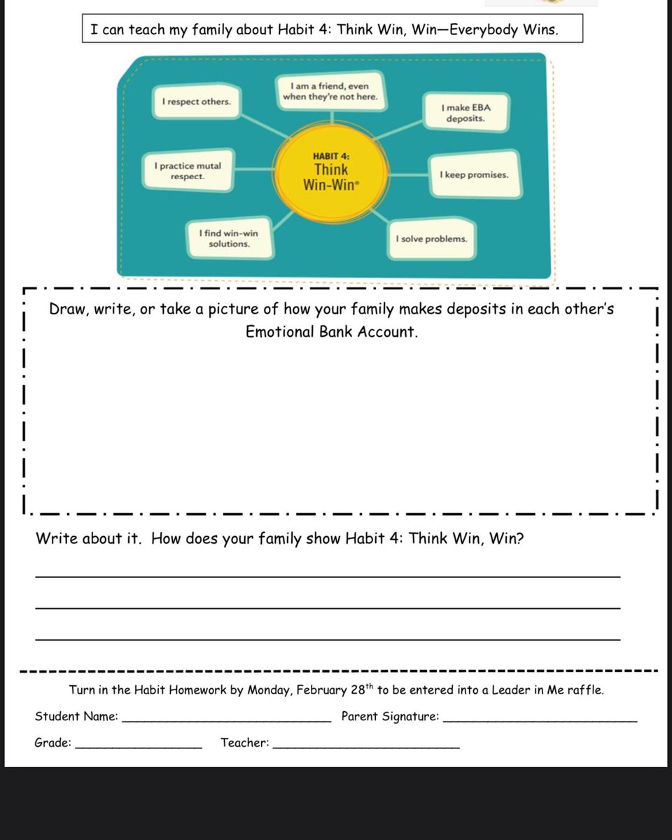 NCESbearcubs's tweet photo. Have you completed this months Win-Win Habit Hw yet? There is still time! See the attached images. Remember to turn it into the Habit Hw basket in the main hallway. @Osceolaschools @theLeaderInMe #ncesRocks #LearningALeading #7Habits #Habit4 https://t.co/VXa9ratLRi
