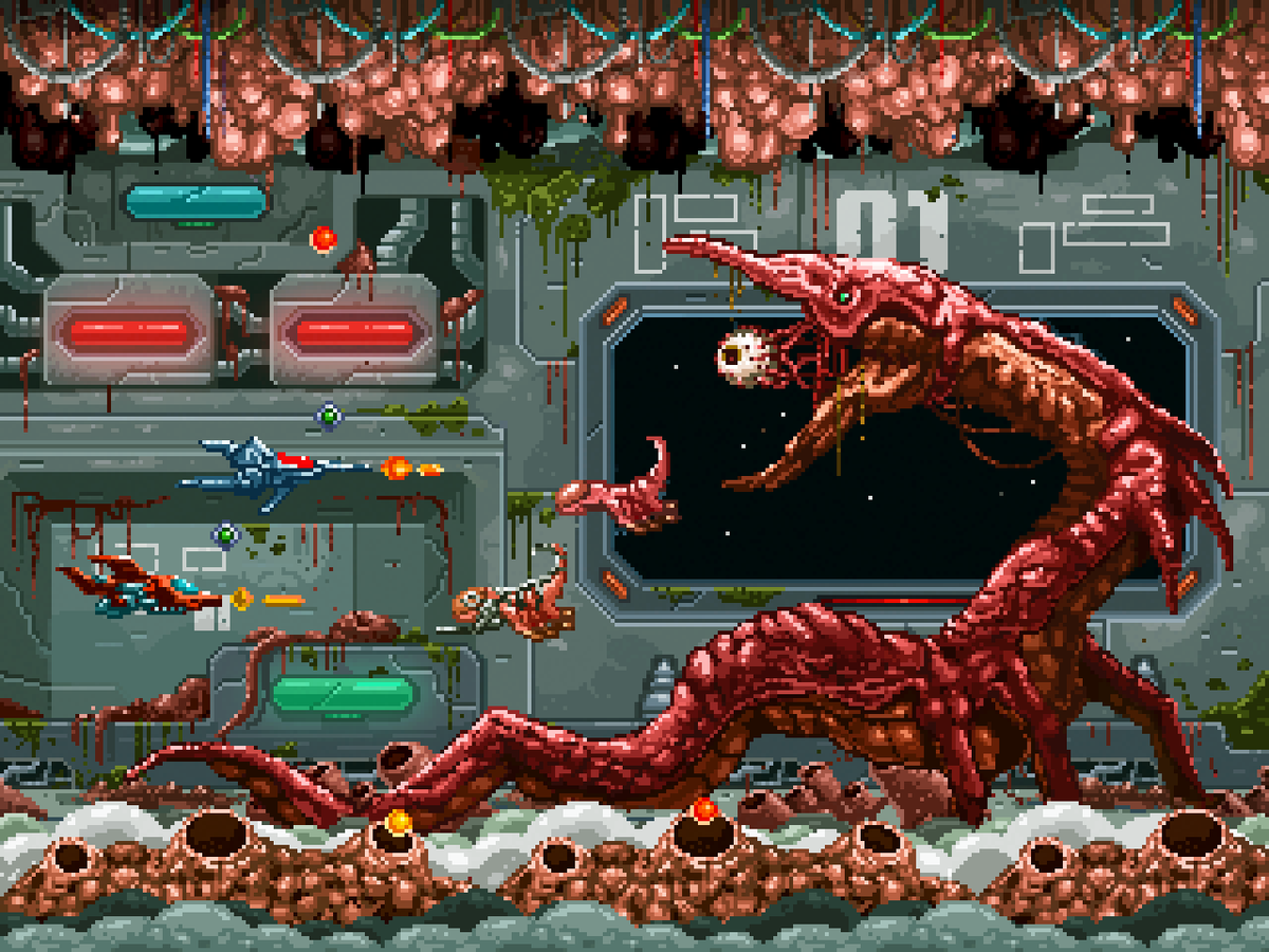 A "shoot'em up" concept I draw in #pixelart