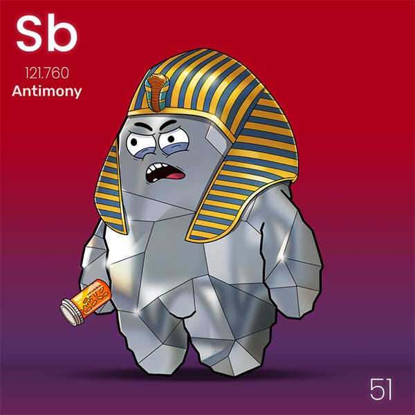 GM 🌞
Let us go back in time! ⏳
Ancient Egyptians nailed their smokey eye look 👁 thanks to Antimony sulfide in their mascara/liner called kohl

Moving to Europe, metallic Antimony was once used as laxative pills 💊 that can be‒ahem, reused 💩

#NFT #NFTs #NFTCommunity #NFTdrop