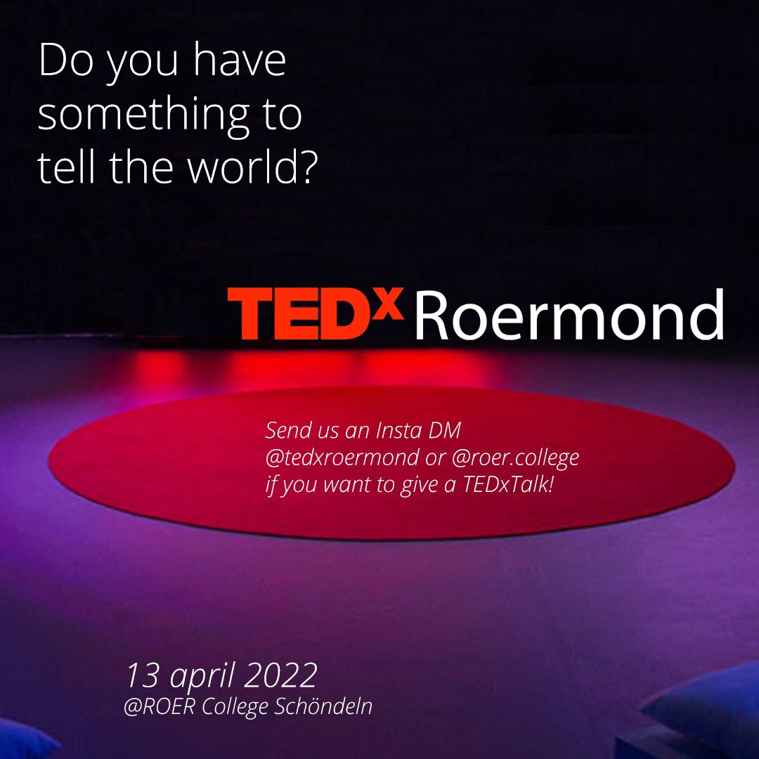 😍 Het is dan eindelijk weer zover! 
We gaan weer aan de slag met een TEDxRoermond editie! 
We zijn we op zoek naar bijzondere ideeën, verhalen of iets anders waarvan jij denk dat het waardig is voor de beruchte 🔴 van TEDxRoermond. Meer info:
tedxroermond.nl/tedxroermond-p…