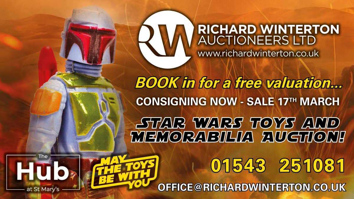 We're searching for #StarWars #collectables to feature in a special #Lichfield #auction @thehubatstmarys in conjunction with May The Toys Be With You - book your FREE valuation on 01543 251081 or email office@richardwinterton.co.uk Read more at richardwinterton.co.uk/news/search-is… #BobaFett