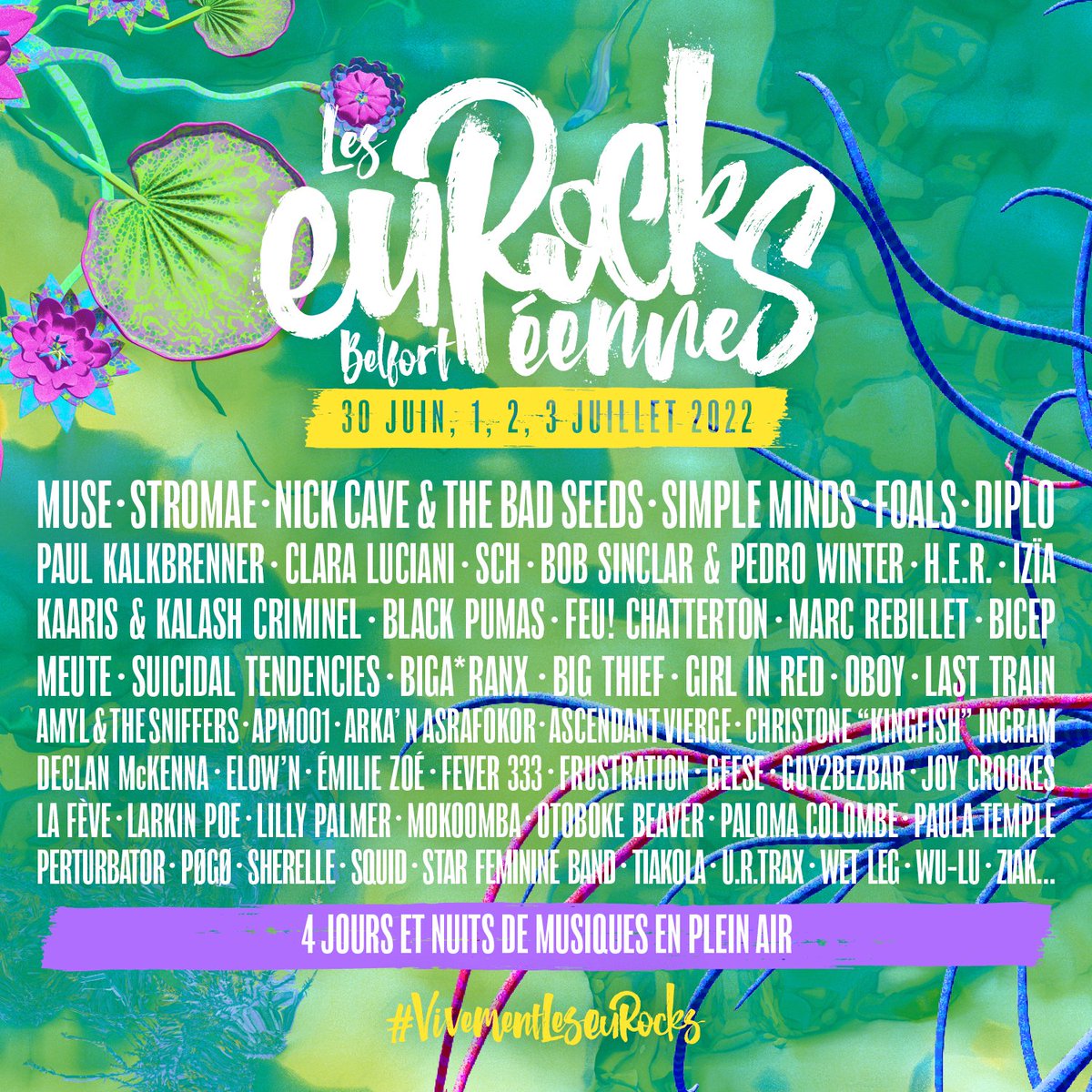 Découvrez la programmation des Eurockéennes 2022 🔥
👉🏼 Ouverture de la billetterie demain à midi sur eurockeennes.fr

#VivementLesEurocks #Eurockeennes #Eurocks #Eurocks2022 #musicfestival