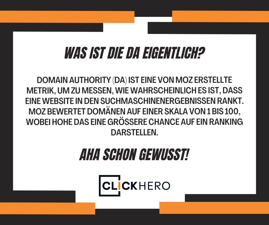 CLICKHEROS's tweet image. Was ist die DA (Domain Authority) eigentlich? Lies es hier einfach nach. Falls du noch mehr Fragen rund ums SEO hast, dann schreib mir oder antworte in den Kommentaren.