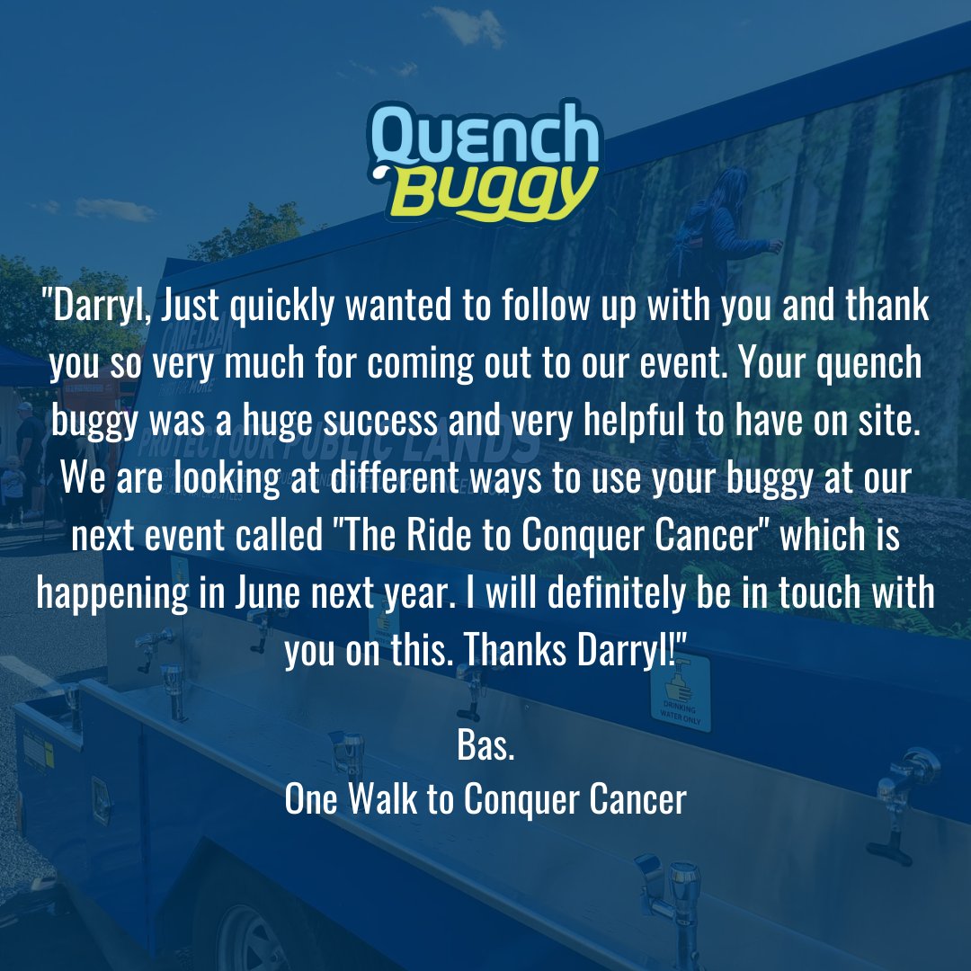 quenchbuggy's tweet photo. A testimonial from our customer Bas, from One Walk to Conquer Cancer and The Ride to Conquer Cancer.
#quenchbuggy #safehydration #hydrationsolutions https://t.co/G3jwhqD4hm