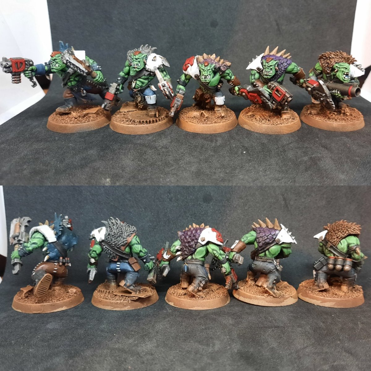 Spoogles's tweet image. #hobbystreak day 40! A few minutes here &amp;amp; there each night for the last week. Mainly drybrushing bases, layering armour colours &amp;amp; picking out teeth, claws, trophies &amp;amp; tongues. Layers &amp;amp; highlights on the pelts, cloth &amp;amp; metals to go! #warhammercommunity #warmongers #orks #waaagh