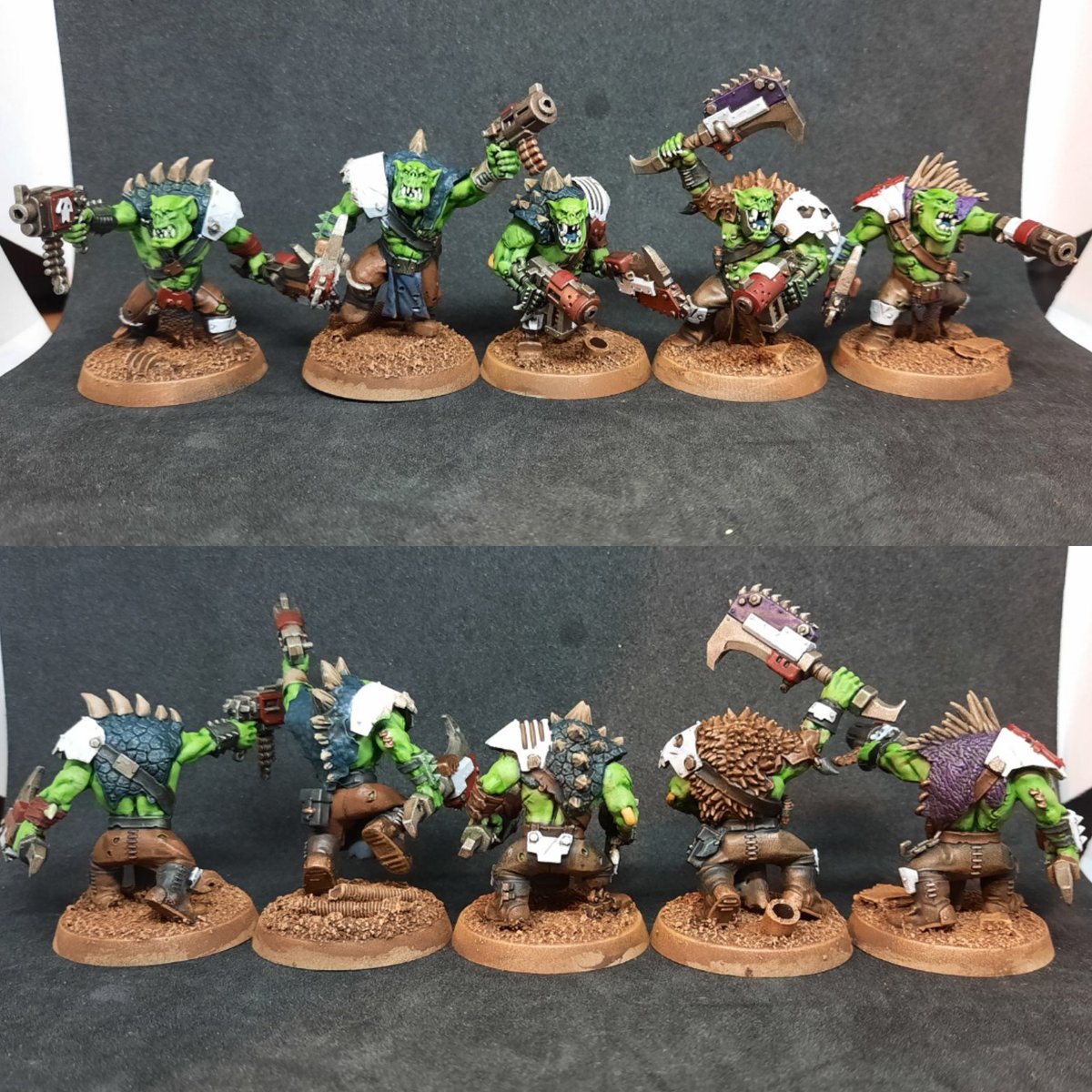 Spoogles's tweet image. #hobbystreak day 40! A few minutes here &amp;amp; there each night for the last week. Mainly drybrushing bases, layering armour colours &amp;amp; picking out teeth, claws, trophies &amp;amp; tongues. Layers &amp;amp; highlights on the pelts, cloth &amp;amp; metals to go! #warhammercommunity #warmongers #orks #waaagh