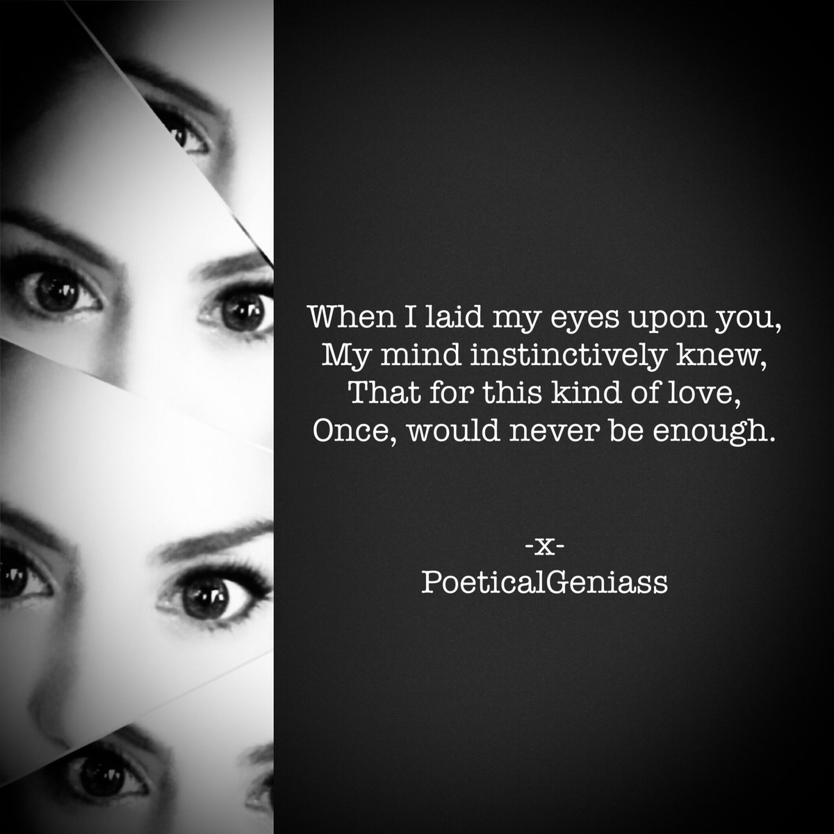 PoeticalGeniass's tweet photo. When I saw you ♥️
#poetry #theyessayitall #lovepoem #beautiful #hypnotising #poeticalgeniass #poetrycommunity #poem #art #words https://t.co/B4QliChEPi