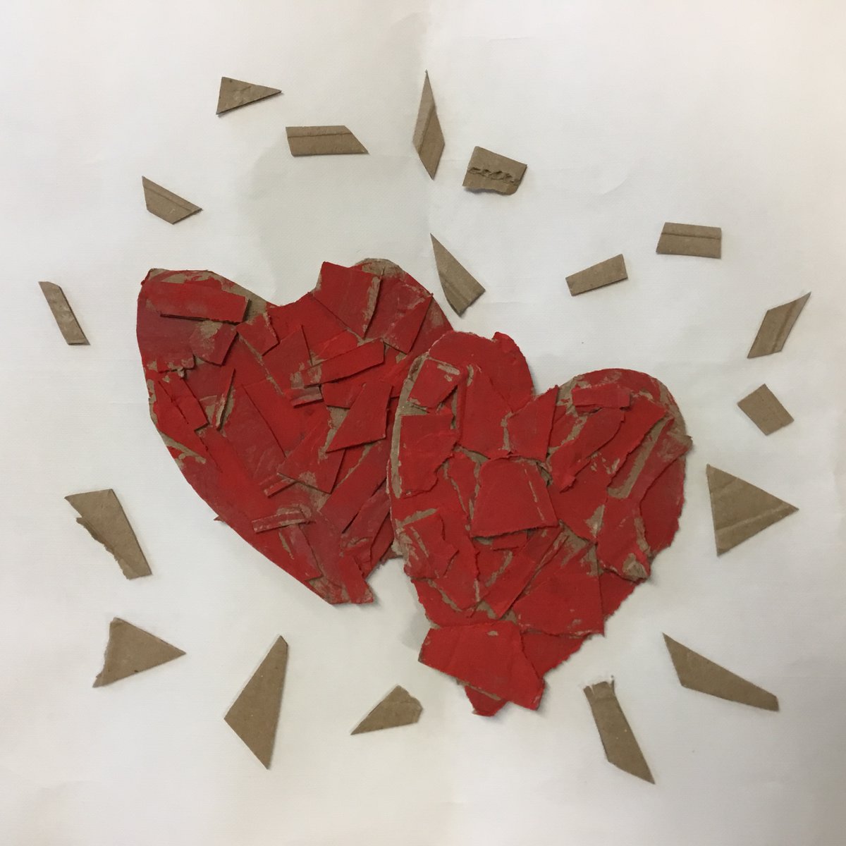 StAndrewsPS1's tweet photo. All You Need is LOVE ❤️...and a good pair of scissors 😉 to make a wee Cardboard Heart using up all the teeny snips to add texture to good effect! #EcoArt Happy Saint Valentine's Day - Love is All You Need! #artandmore https://t.co/hgsXXkDPvO