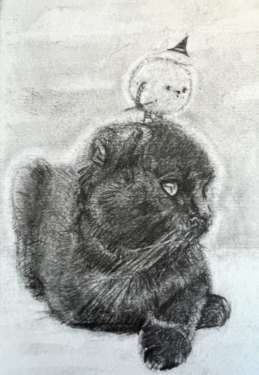 from the #farfotsel #sketchbook.  A tiny farfotsel #witch and a #blackcat.  Because Im going to my mum today and thats her Floortje 
#throwbackthursday #cute #character #fluffy #furry #lovethiscat #sketch #drawing #graphite