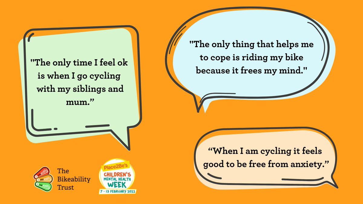BikeabilityUK's tweet photo. Cycling is a fantastic way to improve your mental health, whatever your age. 

For some children who contact #Childline for support, cycling is the thing that helps them cope. 

Read their experiences in our latest blog ⬇️
https://t.co/yRc9nkQjuZ

#ChildrensMentalHealthWeek https://t.co/Mw1DNy7wUM