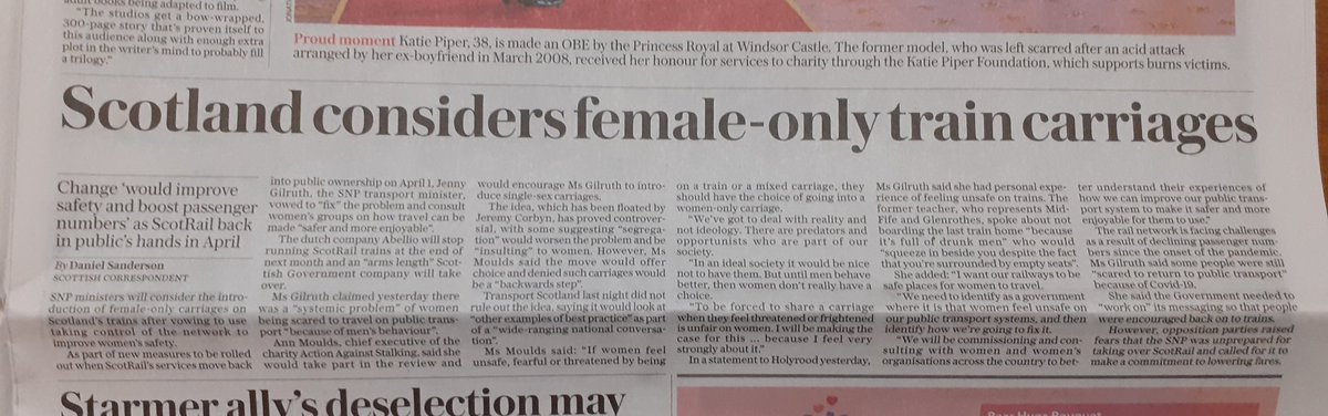 #genderwars. Given that the Scottish government wants to allow gender self-determination I fail to see how they can stop any hairy-arsed guy getting on a "women only" carriage and saying that he is identifying as female.