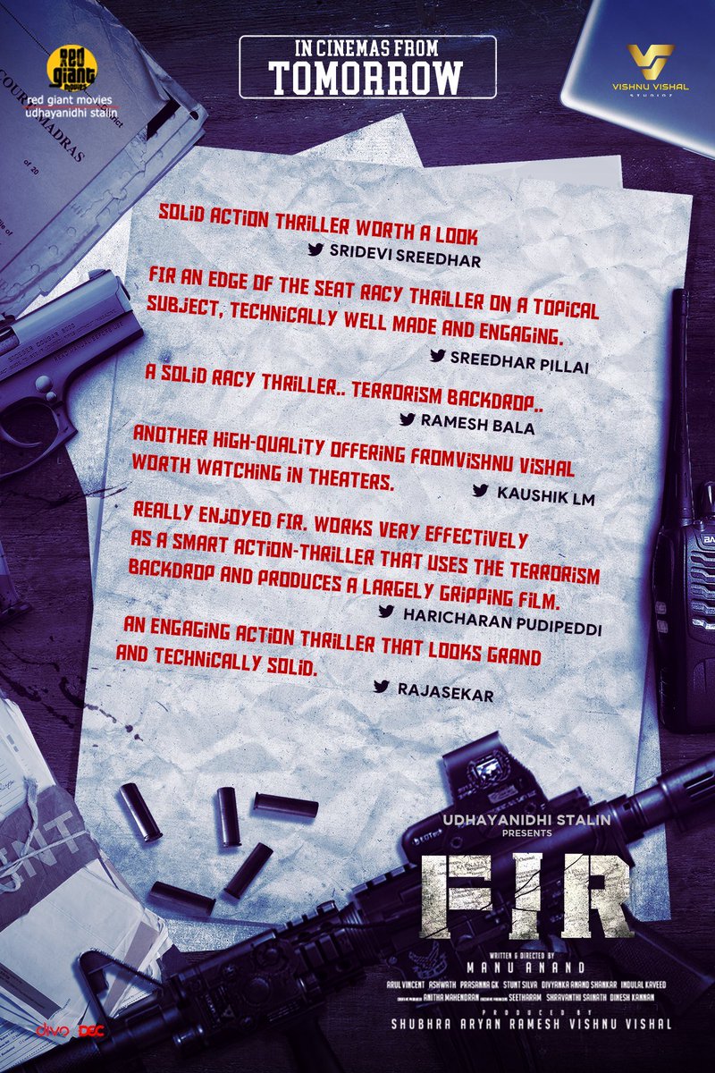 KSPSCinemas_'s tweet photo. Vara Mari Excellent reviews for #FIR from the press show yesterday!!
#FIRfromTomorrow in #KSPSCinemas !
@TheVishnuVishal @RedGiantMovies_ https://t.co/O8v5mq8ZzX