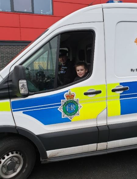 MerseyPolice's tweet photo. Meet our newest recruit (well, in a few years anyway!) 👮

Joseph and his mum got a tour around one of our police vans earlier this week! It was lovely to meet them and we wish Joseph all the best in his future career 👏 #OpTarget https://t.co/JvrvCTz2A0