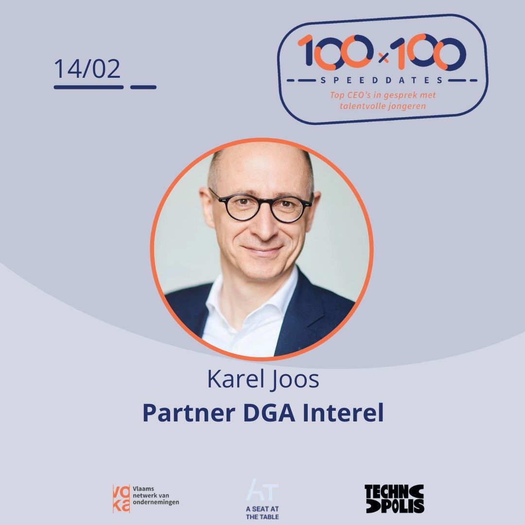 . <a href="/kareljoos/">Karel JOOS</a> , DGA Interel, is één van de top CEO's die op 14 februari 1-op-1 in gesprek gaat met jongeren tijdens de #100x100. 

Tijdens deze 'speeddate' geeft hij jongeren persoonlijk advies en deelt zijn ervaringen.

Meer weten? Check de link:
asatt.eu/100x100

#asatt