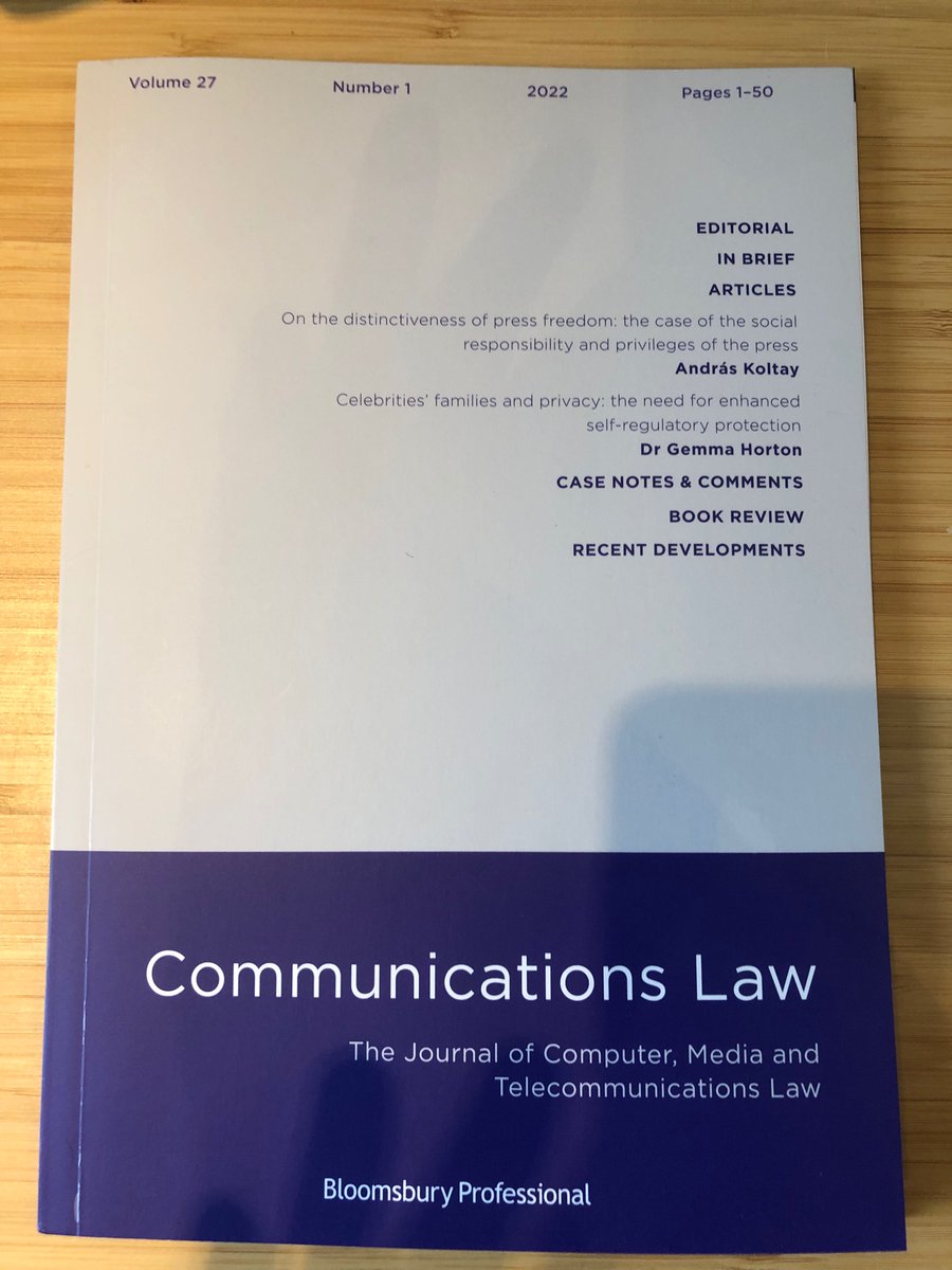 Communications Law Journal (@commslawjournal) on Twitter photo In the latest <a href="/CommsLawJournal/">Communications Law Journal</a> we have articles from <a href="/GemmaHorton94/">Dr Gemma Horton</a> & Andras Koltay & case comments from <a href="/William_J_Page/">William Page</a> & <a href="/dkrolph/">David Rolph</a>: In the latest <a href="/CommsLawJournal/">Communications Law Journal</a> we have articles from <a href="/GemmaHorton94/">Dr Gemma Horton</a> & Andras Koltay & case comments from <a href="/William_J_Page/">William Page</a> & <a href="/dkrolph/">David Rolph</a>: