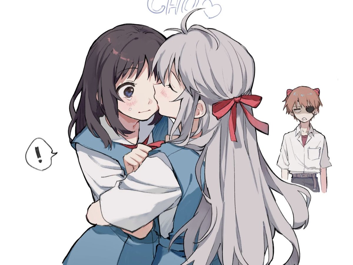 multiple girls 2girls school uniform ! long hair kiss yuri  illustration images