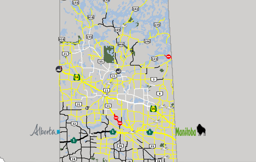SKGovHwyHotline's tweet image. Temperatures near zero and rain overnight have left highways across the province wet and subject to freezing. In some cases, there are travel not recommended advisories and closures. Please check the Hotline before any plans for travel: Saskatchewan.ca/highwayhotline