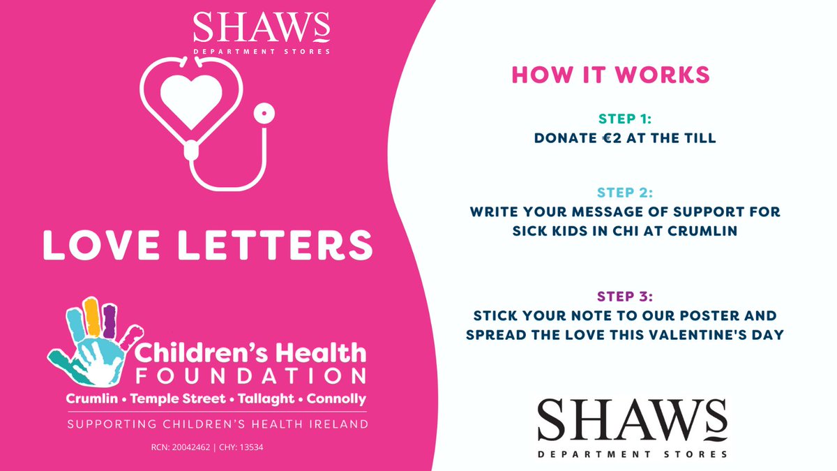 This Valentine’s Day Shaws are delighted to kick off a busy year of fundraising for our 2022 charity partner Children’s Health Foundation by taking part in the Love Letters campaign. Donate here: justgiving.com/fundraising/sh…