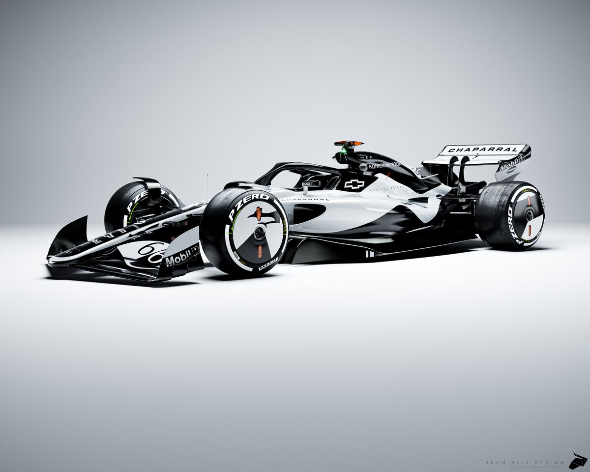 seanbulldesign's tweet photo. @RaceSimStudio Chevrolet Chaparral

A split livery concept with the inverse of each car colours running for each driver, sweeping and flowing lines from Chevrolets experimental and Legendary race brand

3D Model licensed by @RaceSimStudio

#F1 #Livery #F12022 https://t.co/sDcCnAEPJC