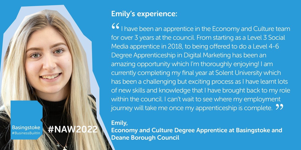 Hear about Emily's #apprenticeship journey at <a href="/BasingstokeGov/">Basingstoke Council</a>:

#NAW2022 <a href="/EmilyBartley7/">Emily Bartley</a> <a href="/SolentUni/">Southampton Solent University</a> <a href="/SolentUniHDAs/">SolentUniApprenticeships</a> <a href="/Apprenticeships/">Apprenticeships and Skills</a>
