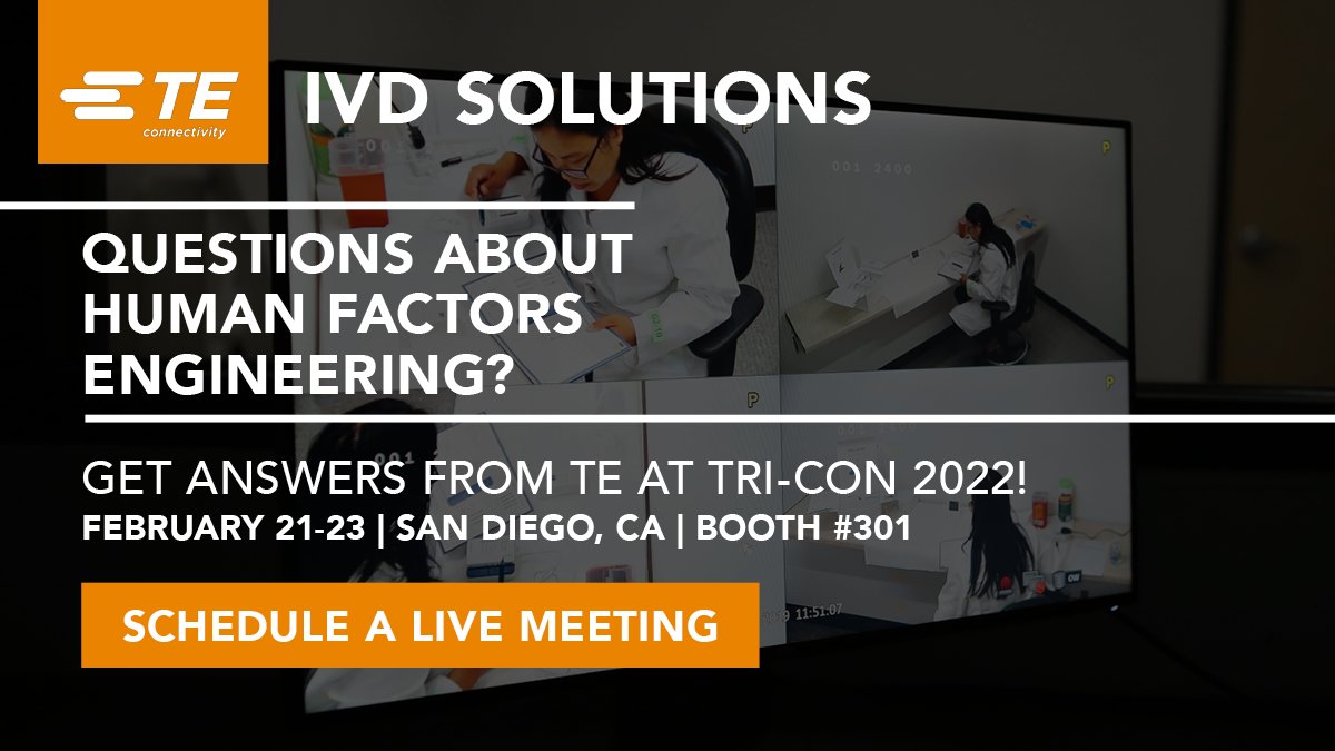 ToolboxMed's tweet photo. Schedule a live meeting with TE representatives or stop by booth #301 to discuss human factors engineering for your next IVD project. 

https://t.co/xurloBuBse

#tricon #cdmo #IVD #POC #medicaldevices  #clinicalresearch #diagnostics #clinicaldevelopment #pointofcare https://t.co/i07kJ300xR
