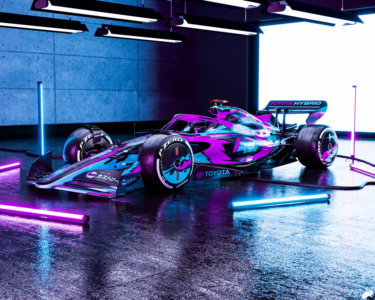 seanbulldesign's tweet photo. Toyota Singapore 'Night edition'

Vaporwave inspired livery featuring a neon colour palette specially for the singapore night race with Japanese spec Castrol logos for that extra level of unique

3D Model licensed by @RaceSimStudio

#F1 #Livery #F12022 https://t.co/T6bH14ksiA
