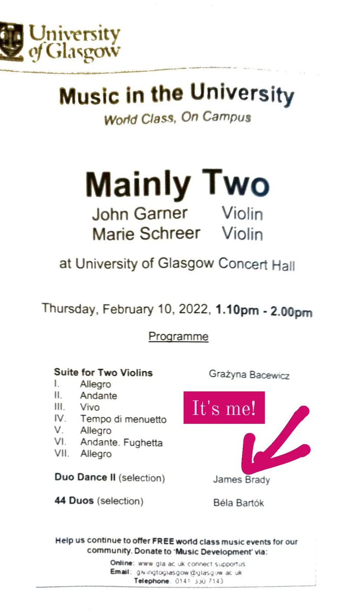 In 5 mins @Mainly2wo premiere parts of my Duo Dances II suite! @MusicintheUni @UofGlasgowMusic