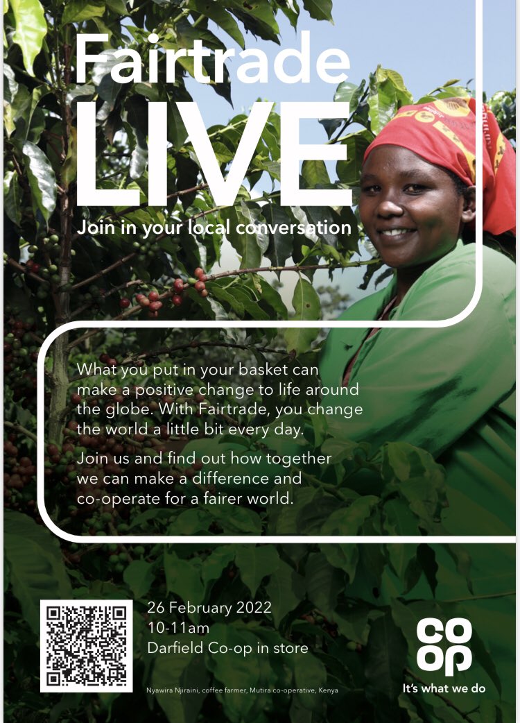 We are holding a Fair Trade Live event at our Darfield Store, Saturday 26th February. 🌱 Head down and join in the conversation 😊.

#FairTrade #AFairerWorld #MakeADifference #JoinInLive #Coop