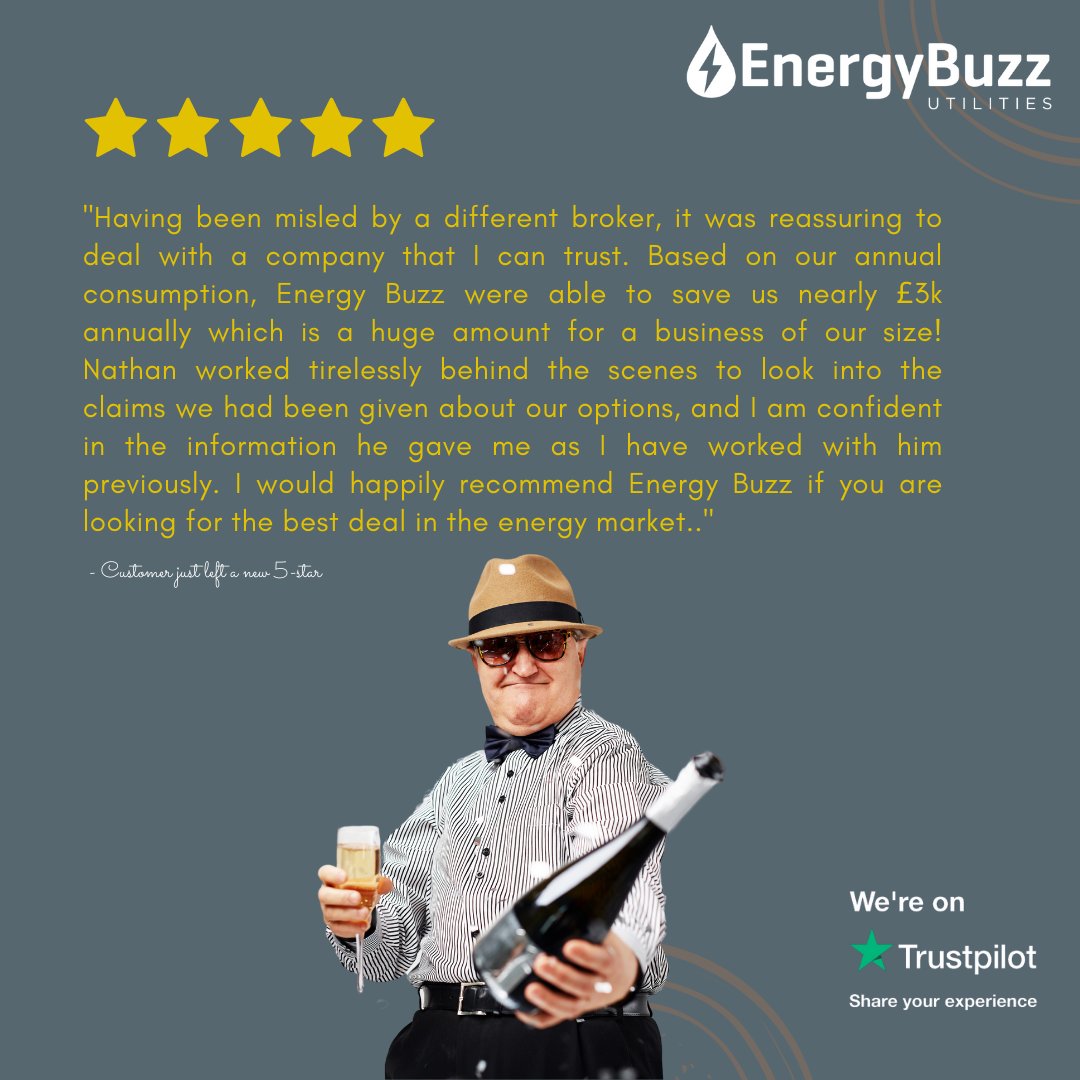 EnergyBuzzUK's tweet photo. Saving a customer Β£3k a year is always a bonus, but when they leave us a review about it, it makes the Energy Buzz team very happy!
#energybuzz #energy #save #business #money #localbusiness #electricty #gas #water #reduce #reviews #trust #saving #utility https://t.co/oxrZr8z3RS