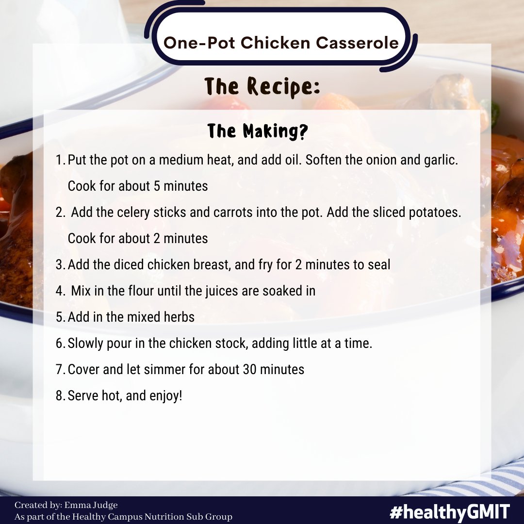 ATUHealthyGM's tweet photo. As part of our #NewYouIn22 campaign, todays theme is all about creating a favourite One Pot Dinner Recipe.
Don't 4get, if U try this recipe, share & tag us in ur posts, including #NewYouIn22 & u cud win 1 of our great prizes!
@GMITOfficial @GMITSU @GMITMayoCampus @GMITHotel https://t.co/S1vMYCd2FV