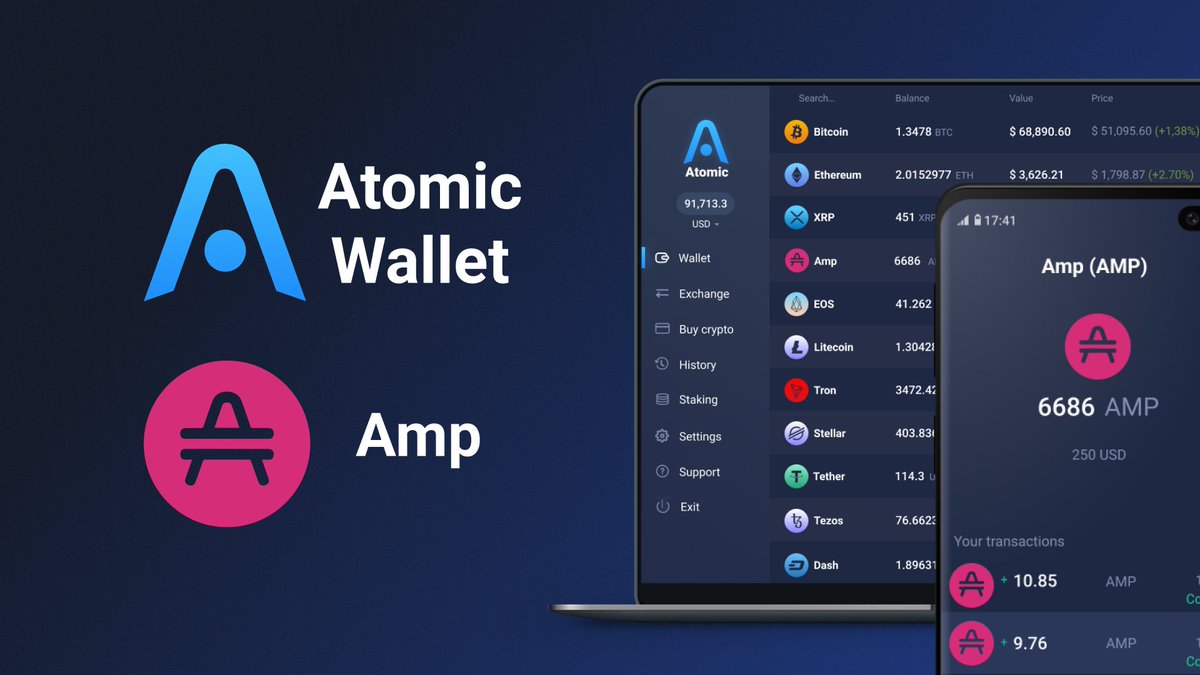 AtomicWallet's tweet photo. Welcome @amptoken to @AtomicWallet! 

$AMP is a collateral token made for instant and secure payments. Now you can store, exchange AMP and get cashback for it!
👉https://t.co/B24SzcqCBH https://t.co/lgZDiGnx4z