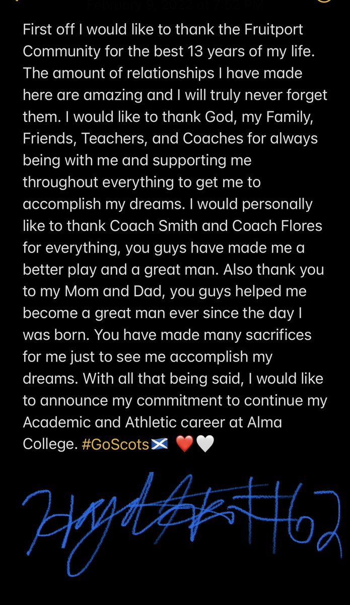 HaydenHarper_62's tweet photo. I am pleased to announce my commitment to @AlmaScotsFB thank you @AlmaCoachCole @CoachCouchAlma @Ryan_Ettinger1 #GoScots🏴���󠁢󠁳󠁣󠁴󠁿 #KiltStyle @FRTPRT_FTBLL @Coach_N8Smith @daksmith22 @marioaf131 @Coachbrown85 @DIKS2626 @FCS_Athletics https://t.co/8zTd0ZGeRG