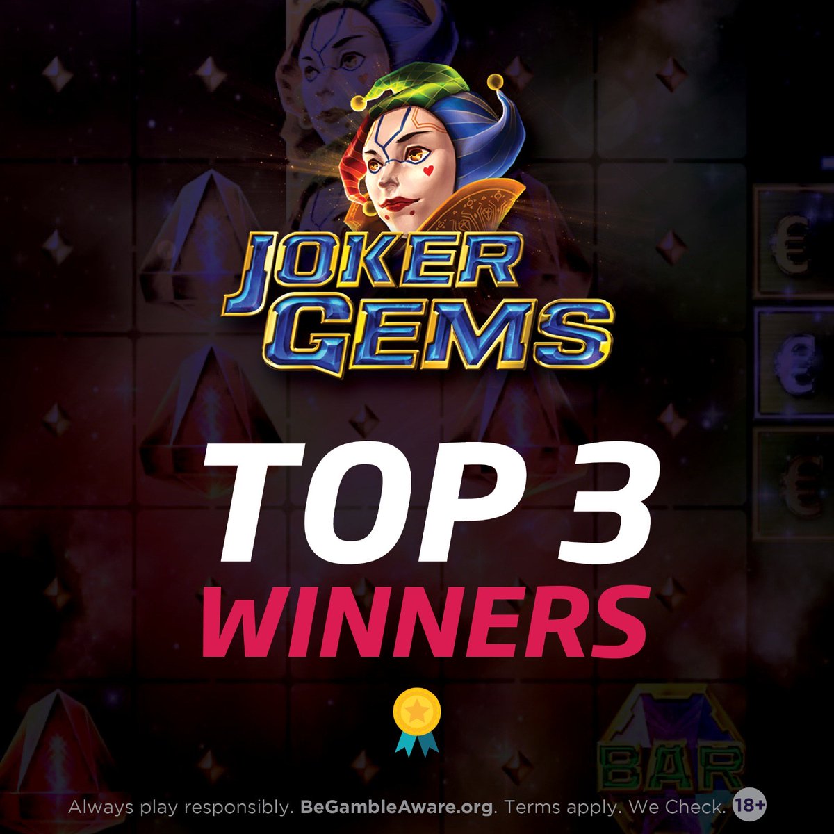 Red7Slots's tweet photo. **Top 3 Winners on Joker Gems are here: 🎉 📢**
1. DedicatedTiger8
2. QuickHunt24
3. MagneticAnt40
Your cash prizes have been awarded! 🎉🥳
https://t.co/CJ3Pm5bJ3Q
#winnerswin #winning #slotwinners #casino  #tournament #win https://t.co/3jeY4MTMMw