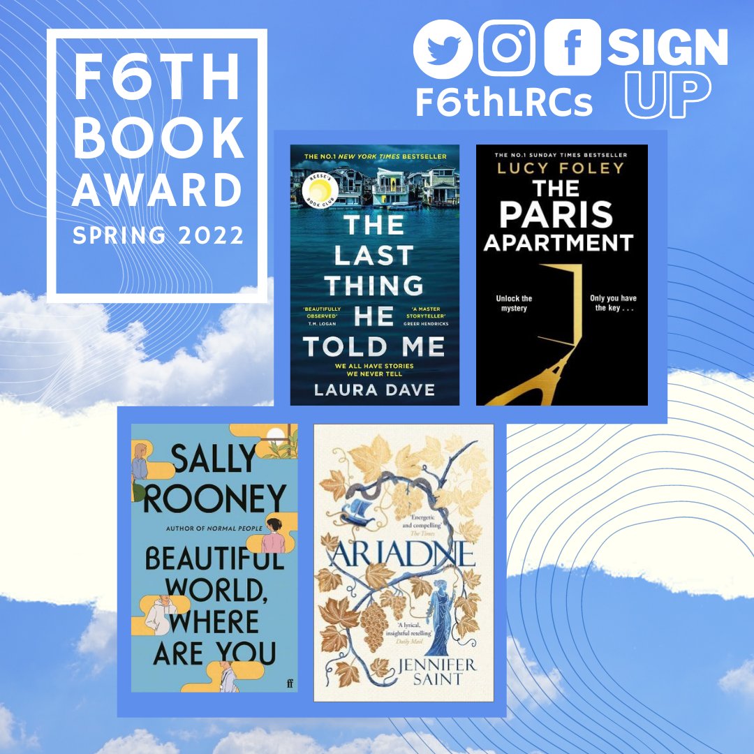 F6thLRCs's tweet photo. The Spring Book Award 2022 is now LIVE! We still have a few limited spots on the coveted Book Award list, so sign up today to guarantee your place - we can't wait to hear what you think of our shortlist! #books #sallyrooney #lauradave #f6th @Farnborough6th https://t.co/XH9asU8QTI