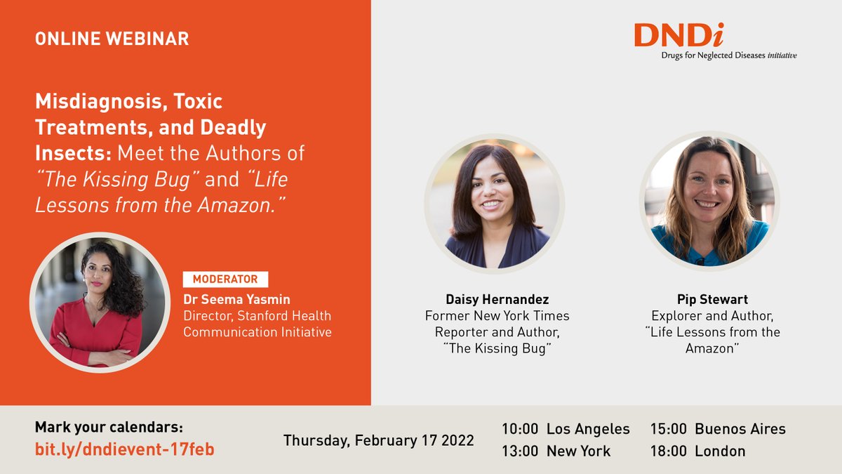 Drugs for Neglected Diseases initiative (@dndi) on Twitter photo Why is so little attention given to #Chagas disease, which mostly affects #Latinx communities? Join <a href="/DaisyHernandez/">daisy hernandez</a> to discuss her book 'The Kissing Bug' in a webinar on inequities in R&D. #BestScienceforAll
Register 👉 bit.ly/3ojVqi6
<a href="/PipStewart/">Pip Stewart</a> <a href="/DoctorYasmin/">Dr. Seema Yasmin is barely on here</a> Why is so little attention given to #Chagas disease, which mostly affects #Latinx communities? Join <a href="/DaisyHernandez/">daisy hernandez</a> to discuss her book 'The Kissing Bug' in a webinar on inequities in R&D. #BestScienceforAll
Register 👉 bit.ly/3ojVqi6
<a href="/PipStewart/">Pip Stewart</a> <a href="/DoctorYasmin/">Dr. Seema Yasmin is barely on here</a>