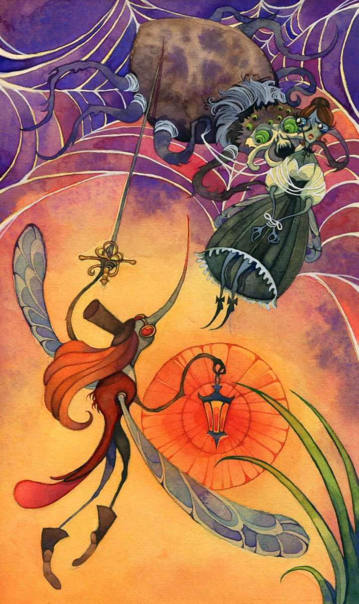 HydreWitch's tweet photo. Clinkety Fly? Tzokotukha Fly? :'D
One more of my entries for kauzlav's watercolor course! I went for an experiment and added some steampunk vibes to the mix.
The Tzokhotukha Fly is originally a fairy tale by Korney Chukovsky, which also had a couple of animated versions of it. https://t.co/MvmQKITrrj