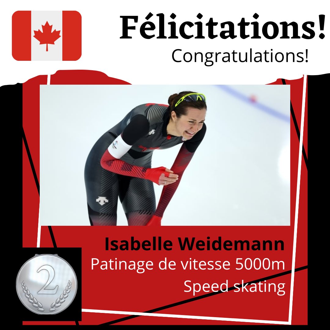 FrancoSol8's tweet photo. Isabelle Weidemann (26), Ottawa, Ontario 
Nous avons gagné une autre médaille d’argent! 🇨🇦 C’est une 2e médaille pour Isabelle. 
We won another silver medal! 🇨🇦 It’s Isabelle’s 2nd medal in these Olympic Games so far! 
#gocanadago 
#olympics
#bejing2022
#teamcanada 
#équipecanada https://t.co/79SxLWy5Vq