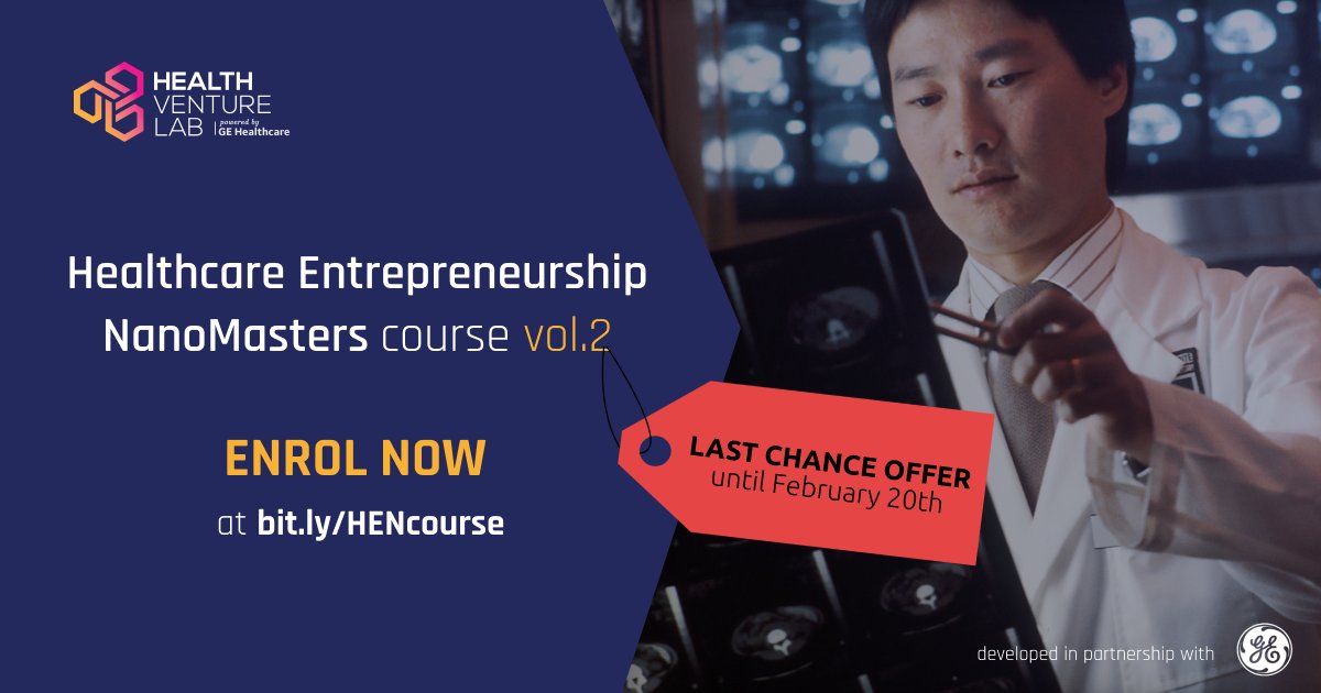 🚩10 DAYS LEFT until the launch of the 2nd batch of the Healthcare Entrepreneurship NanoMasters course! Enrol on this one-stop-shop course on startup building until February 20th with the LAST CHANCE discount of 20% using the code: lastchance 🚩 bitly.com/HENcourse