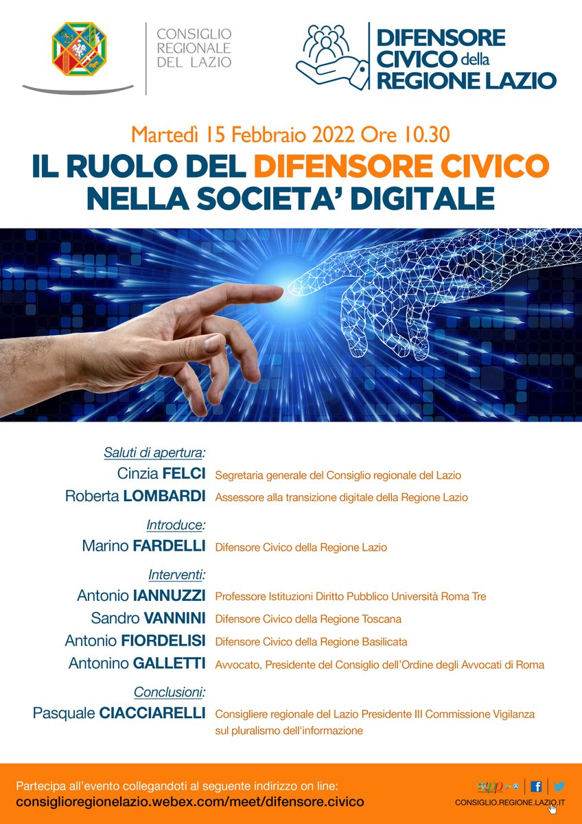#webinar IL RUOLO DEL DIFENSORE CIVICO NELLA SOCIETA' DIGITALE facebook.com/events/6330024… 
#TheFutureIsYours #IlFuturoèTuo #difensorecivicolazio #dallapartedeicittadini #altuofiancoquandoserve #conosciildifensorecivico <a href="/ConsiglioLazio/">Consiglio Lazio</a>  <a href="/LazioInnova/">LazioInnova</a> <a href="/LazioCreativo/">LazioCreativo</a>