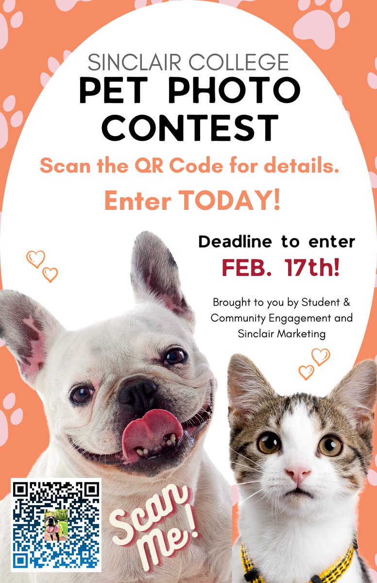 SinclairEngage's tweet photo. All pet types welcome!  Be sure to submit your photos by Feb 17th! #petphotocontest #SinclairCollege #JoinUs #GetEngaged #StudentActivities #SinclairCC

https://t.co/3hNMgOYRja https://t.co/DBqY17kWKf