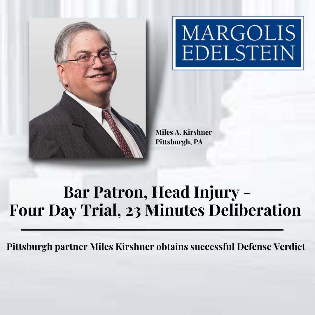 Pittsburgh Defense verdict – Bar Patron, Head Injury – Four Day Trial, 23 Minutes Deliberation. Read more: 
margolisedelstein.com/verdicts/pitts…