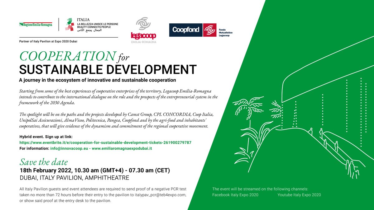 LA COOPERAZIONE A EXPO DUBAI

Venerdì 18 febbraio a #PadiglioneItalia l’evento “Cooperation for sustainable development”

Sarà trasmesso in streaming sui profili #Youtube e #Facebook di Italy Expo 2020 dalle ore 7.30 di venerdì 18 febbraio

Maggiori info➡️ bit.ly/3BbBR0u